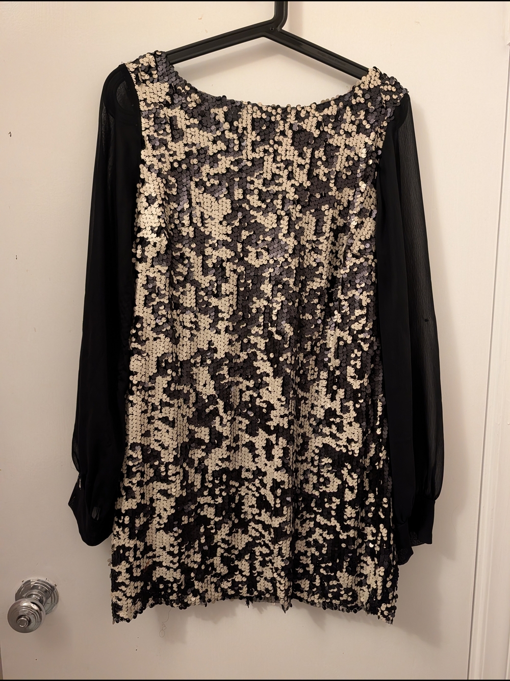 audrey Black and Cream Sequin Long Sleeve Tunic Dress